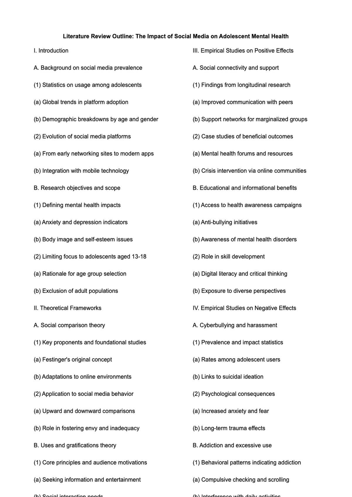 Structured literature review outline with thematic organization and study breakdown_variant_2